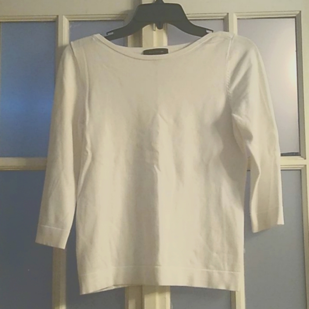 Ann Taylor White Boat Neck Blouse Med
